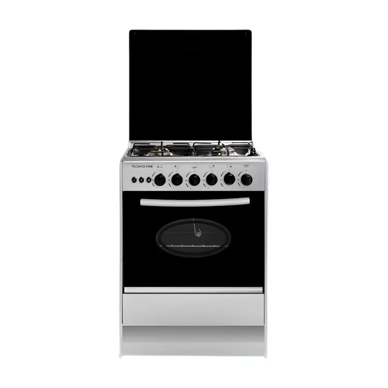 Techno Fire Gas Cooker, 4 Burners, 60 cm, Model TF-21-SC - Stainless Steel and Black