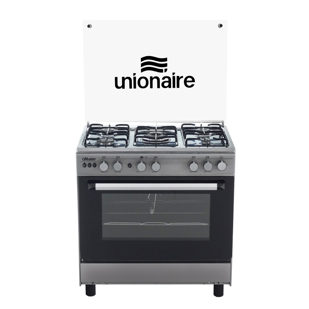 Unionaire Ghusto Gas Cooker, 5 Burners, C68SVM-DC-443-F-2W-GU-AL - Silver